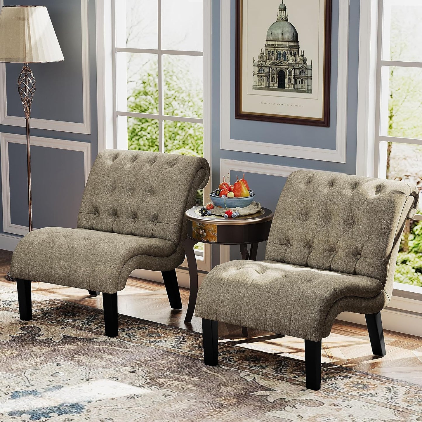 Yongqiang Accent Chair for Bedroom Living Room Modern Button Tufted Upholstered Armless Corner Chair with Wood Legs