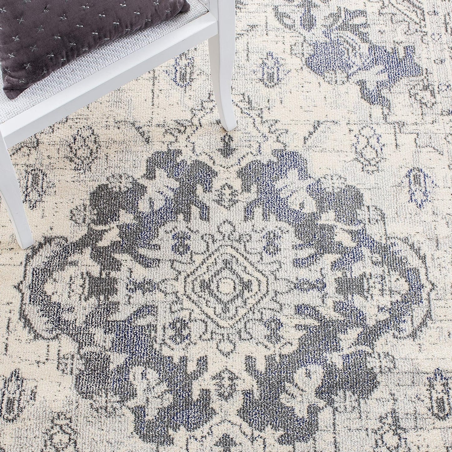 SAFAVIEH Monaco Collection Area Rug - 8' x 10', Ivory & Grey, Boho Chic Medallion Distressed Design, Non-Shedding & Easy Care, Ideal for High Traffic Areas in Living Room, Bedroom (MNC243B)