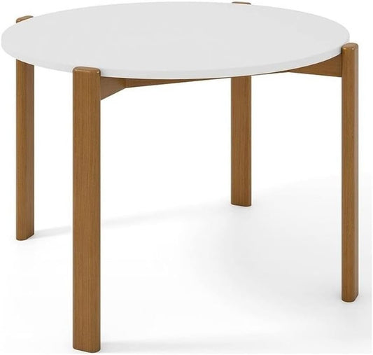 Manhattan Comfort Gales 46-Inch Mid Century Modern Round Dining Table for 2-4 Person, Minimalist Home Furniture with Solid Eucalyptus Wood Legs, Matte White