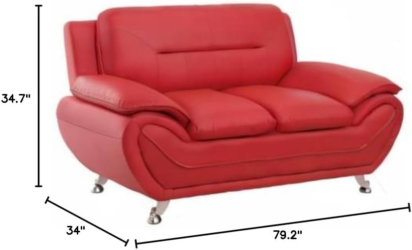 Container Furniture Direct Michael Modern Faux Leather Upholstered Stainless Steel Legs Living Room Loveseat, Persian Red