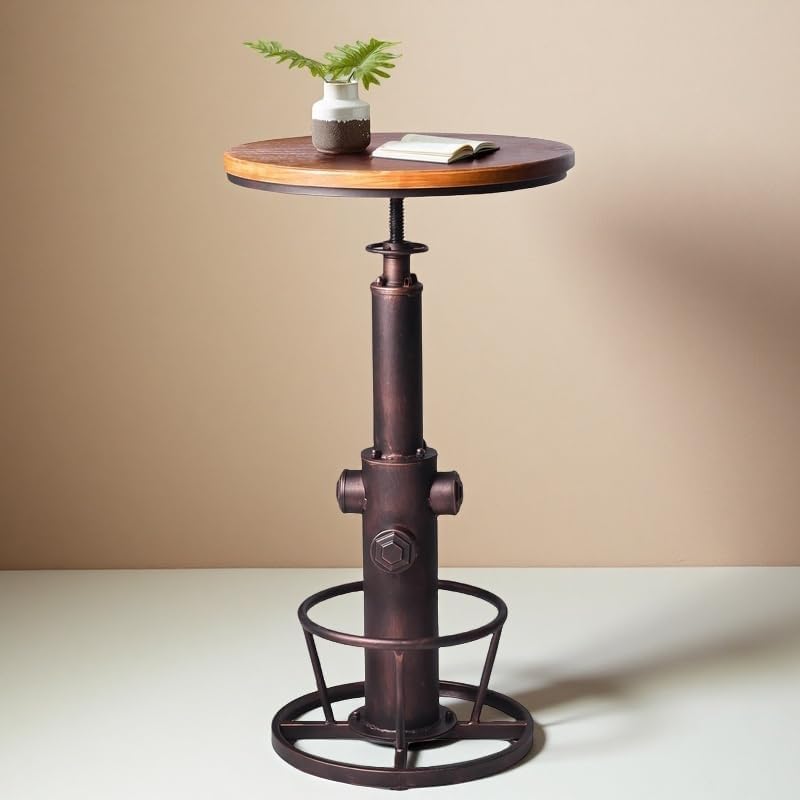 Industrial Bar Table Swivel Round Wooden Top Height Adjustable 38.6-44.4inch Vintage Kitchen Dining Chair Coffee Table Hydrant Design Bistro Table