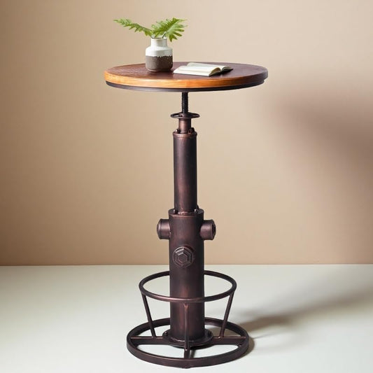 Industrial Bar Table Swivel Round Wooden Top Height Adjustable 38.6-44.4inch Vintage Kitchen Dining Chair Coffee Table Hydrant Design Bistro Table