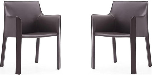 Manhattan Comfort Vogue Modern Faux Leather Dining Chairs, Metal Frame, Comfortable Padded Seat, Fully Assembled Armchair Accent Furniture, Set of 2, Grey