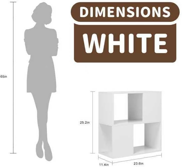 GHC 2 Tier Bookshelf, Wood Decorative Storage Shelving, Modern Freestanding Display Shelves, Tall Book Shelf Unit for Living Room, Bedroom, Office-White