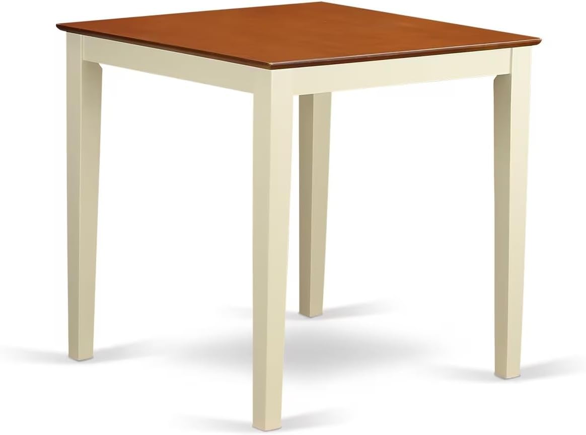 East West Furniture VNQU3-WHI-W 3 Piece Kitchen Counter Height Dining Table Set Contains a Square Pub Table and 2 Dining Room Chairs, 36x36 Inch, Buttermilk & Cherry