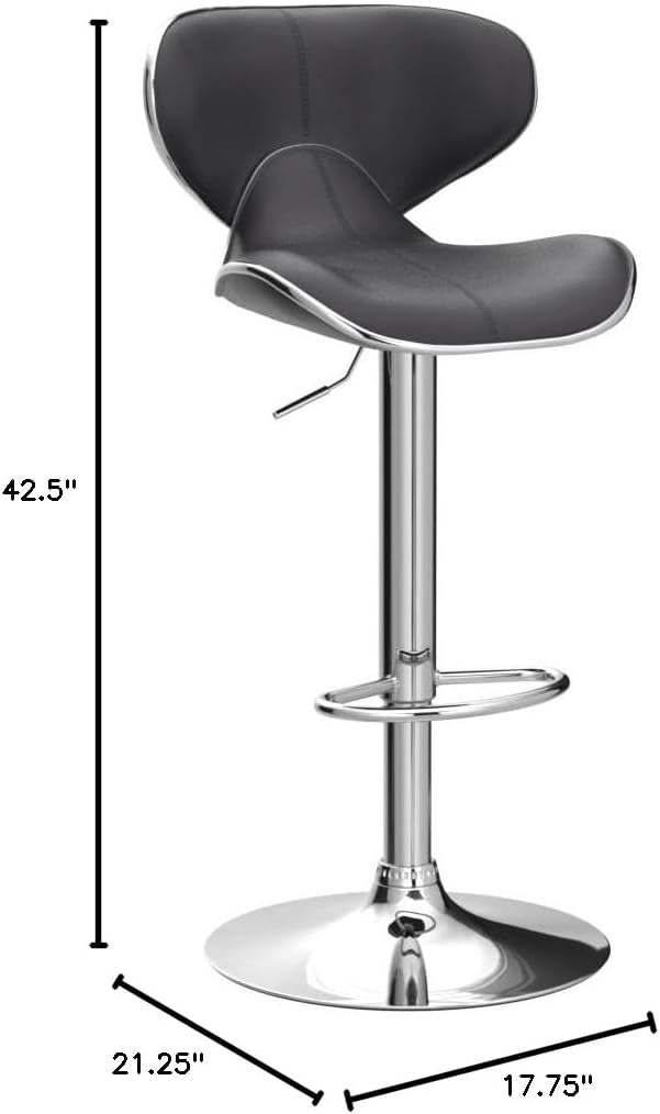 Roundhill Furniture Masaccio Cushioned Leatherette Upholstery Airlift Adjustable Swivel Barstool with Chrome Base, Set of 2, Brown