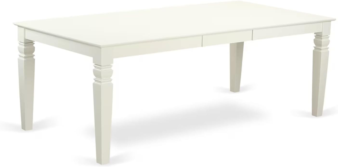 East West Furniture LGAB7-LWH-64 7 Piece Modern Dining Table Set Consist of a Rectangle Wooden Table with Butterfly Leaf and 6 White Faux Leather Upholstered Chairs, 42x84 Inch, Linen White