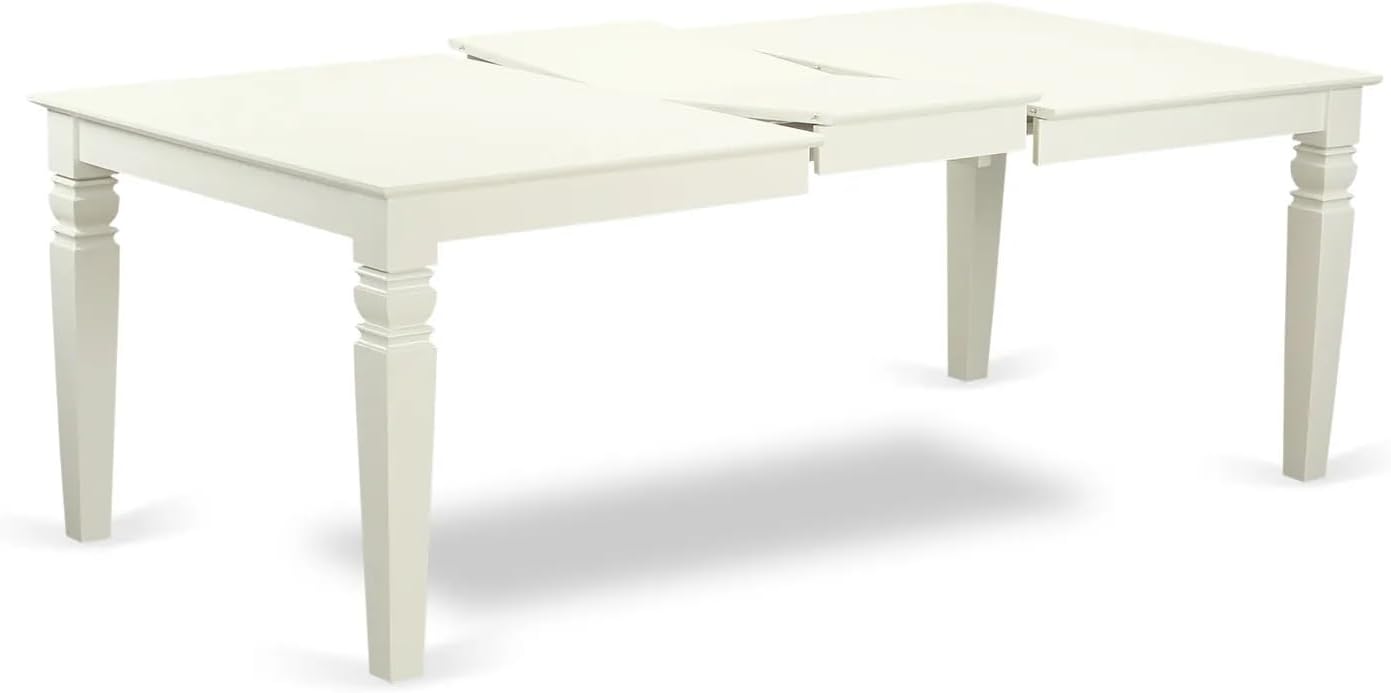 East West Furniture LGDA5-LWH-32 5 Piece Dining Table Set Includes a Rectangle Wooden Table with Butterfly Leaf and 4 Polyester Fabric Upholstered Chairs, 42x84 Inch, linen white