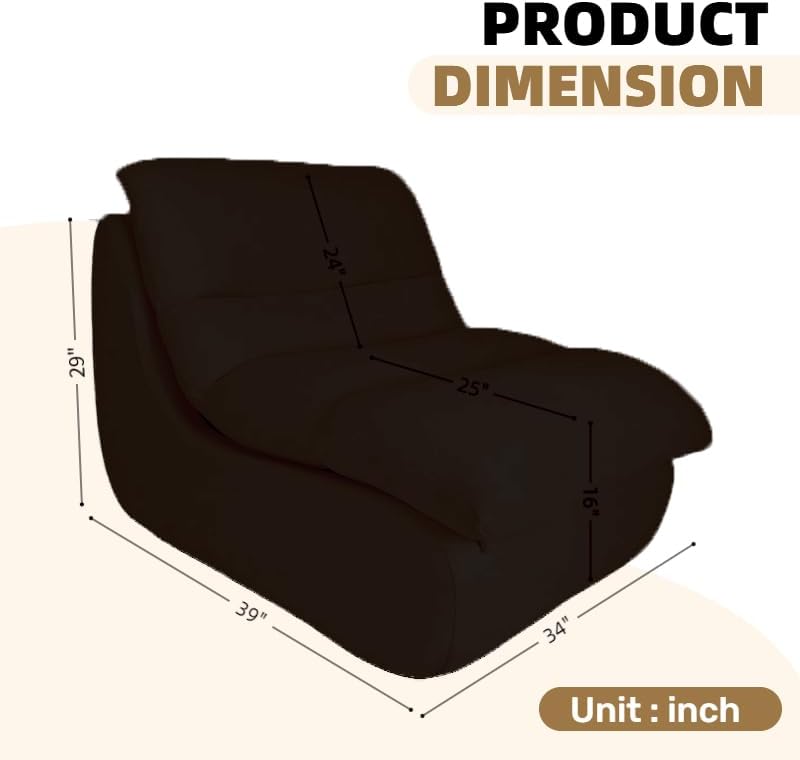 Bean Bag Chair - Memory Foam Bean Bag Chair for Adults, Comfy High-Resilience Single Sofa, Small Space Floor Chair, Chaise Lounge for Living Room, Bedroom (Black, Cushions)
