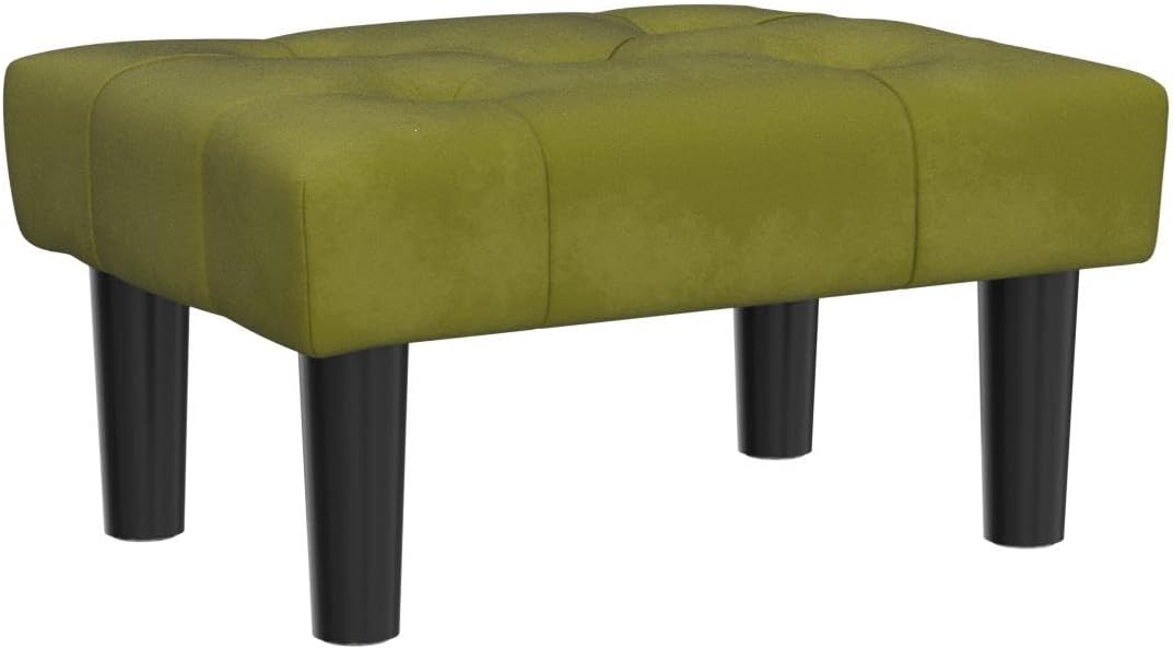 HOUCHICS Small Footstool Ottoman,Velvet Soft Footrest Ottoman with Wood Legs,Sofa Footrest Extra Seating for Living Room Entryway Office(Green 2PACK)