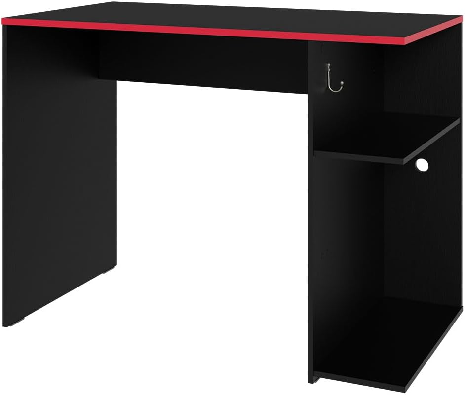Madesa Gaming Computer Desk 39 Inch with 2 Shelves and Headphone Hanger Wooden Sturdy Home Office Table for Kids and Adults - Black/Red