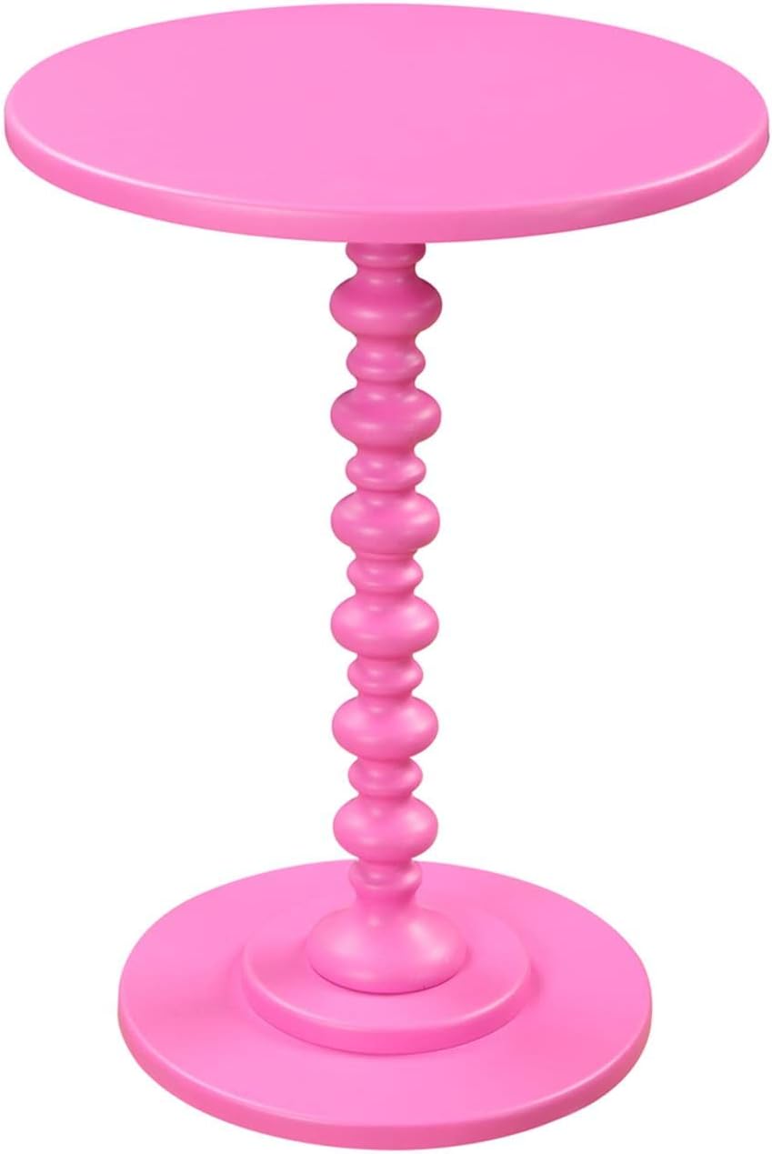 Convenience Concepts Palm Beach Spindle 17.75" Traditional Round End Living Room, Turned Solid Wood Side, Classic Display Pedestal Table, Pink