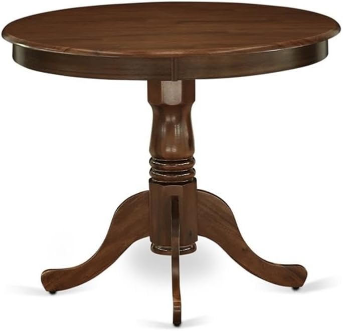 East West Furniture ANGA3-AWA-03 3 Piece Dining Set Contains a Round Dining Room Table with Pedestal and 2 Upholstered Chairs, 36x36 Inch, Antique Walnut
