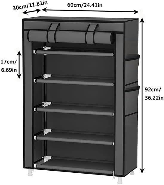 Calmootey 5 Tier Shoe Rack Organizer,Portable Shoe Shelf with Nonwoven Fabric Cover for Closet Hallway,Bedroom,Entryway,Grey