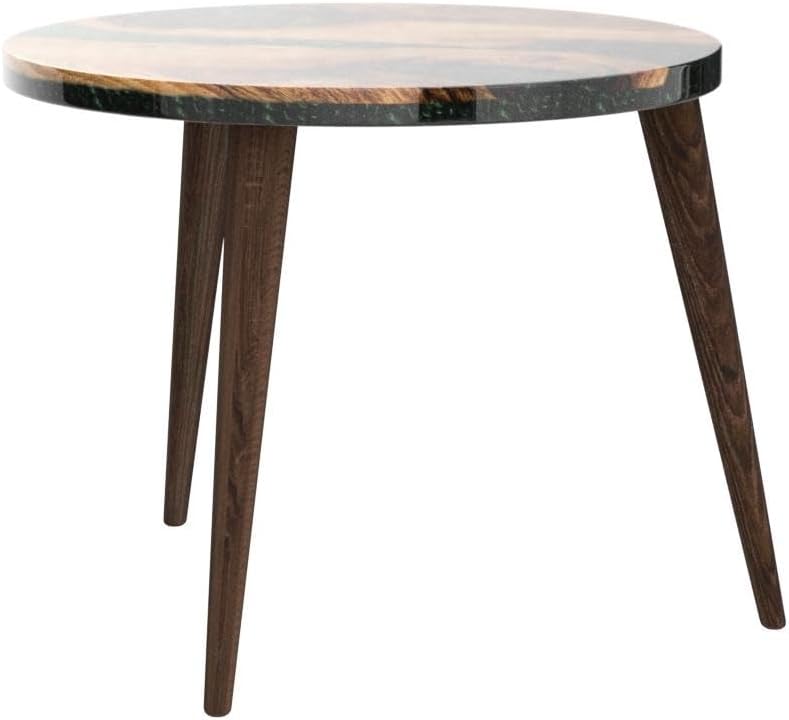 20" Resin Walnut Round Side Table | Epoxy End Table | Coffee Table | Mid Century Modern Resin Walnut | Living Room Furniture | Green Color