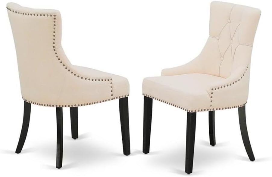 East West Furniture LGFR9-BLK-02 9 Piece Dining Room Set Includes a Rectangle Butterfly Leaf Kitchen Table and 8 Light Beige Linen Fabric Parsons Dining Chairs, 42x84 Inch, Black