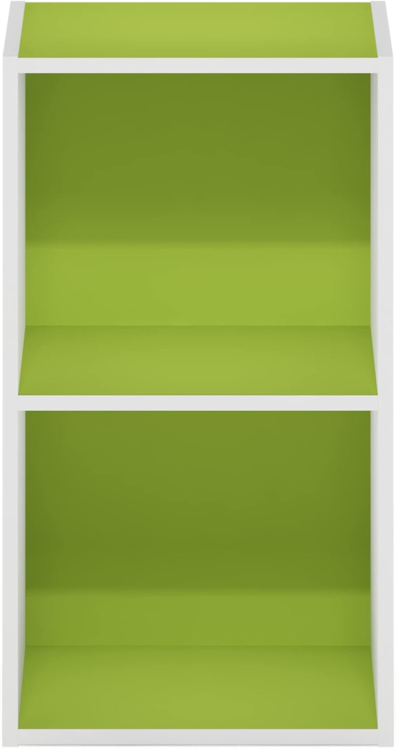 Furinno Luder Bookcase / Book / Storage, 2-Tier Cube, Green/White