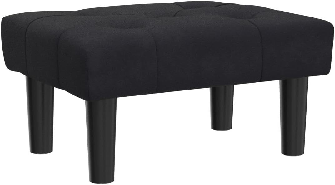 HOUCHICS Small Footstool Ottoman,Velvet Soft Footrest Ottoman with Wood Legs,Sofa Footrest Extra Seating for Living Room Entryway Office(Black 1PACK)