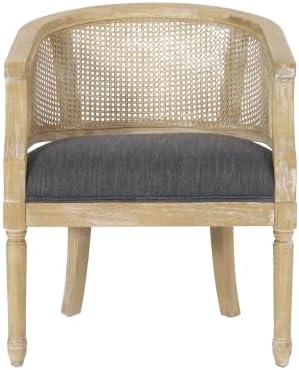 Ball & Cast Accent Chair French Country Lounge Living Room Chairs with Curved Backrest,Cane Webbing Seat w/Upholstered,Seating Furniture for Bedroom,Apartment,Charcoal