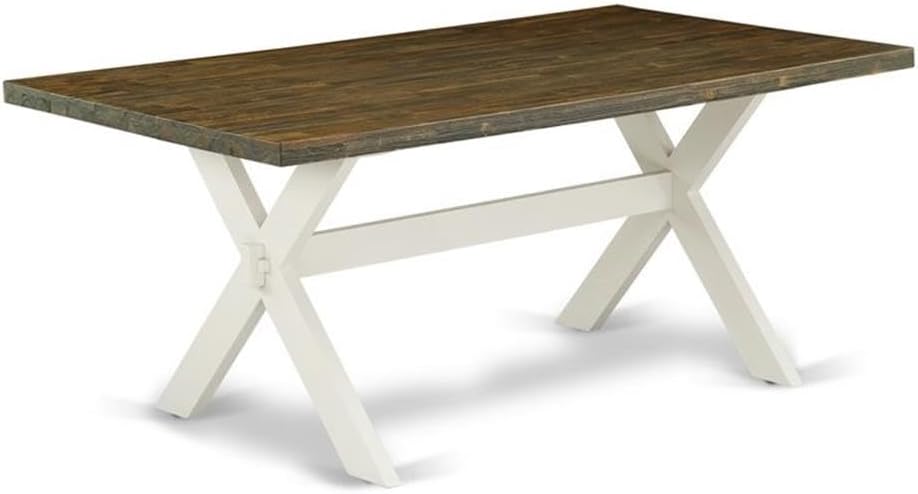 East West Furniture X077AB264-6 6 Piece Dinette Set Contains a Rectangle Dining Table with X-Legs and 4 White Faux Leather Parson Chairs with a Bench, 40x72 Inch, Multi-Color