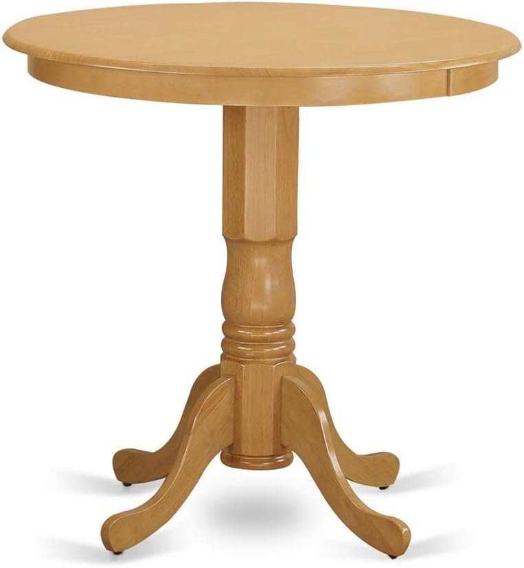 East West Furniture JAPB3-OAK-W 3 Piece Counter Height Pub Set for Small Spaces Contains a Round Kitchen Table with Pedestal and 2 Dining Room Chairs, 36x36 Inch, Oak