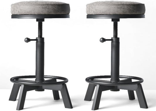 Vintage Bar Stools | Kitchen Island Counter Stool | Swivel Pu Seat | Extra Sitting | Standard Counter Height Adjustable 17-24inch (Set of 2)