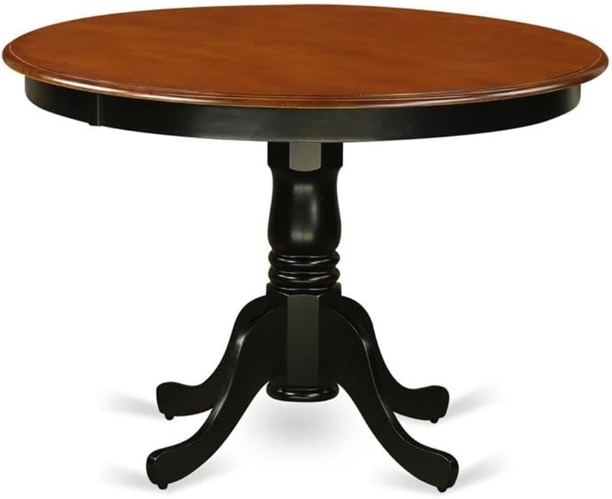 East West Furniture HLWE5-BCH-W 5 Piece Modern Dining Table Set Includes a Round Wooden Table with Pedestal and 4 Dining Chairs, 42x42 Inch, Black & Cherry