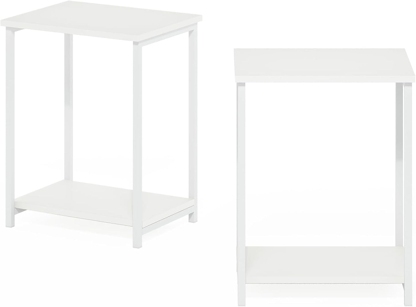 Furinno Simplistic Industrial Metal Frame End Table, 2-Pack, White/White