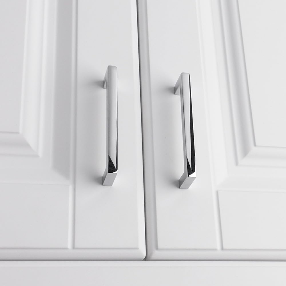 KOOFIZO 30-Pack Solid Square Bar Cabinet Handle - Chrome Furniture Pull, 3.8 Inch/96mm Screwhole Distance for Kitchen Cupboard Door, Bedroom Dresser Drawer, Bathroom Wardrobe Hardware