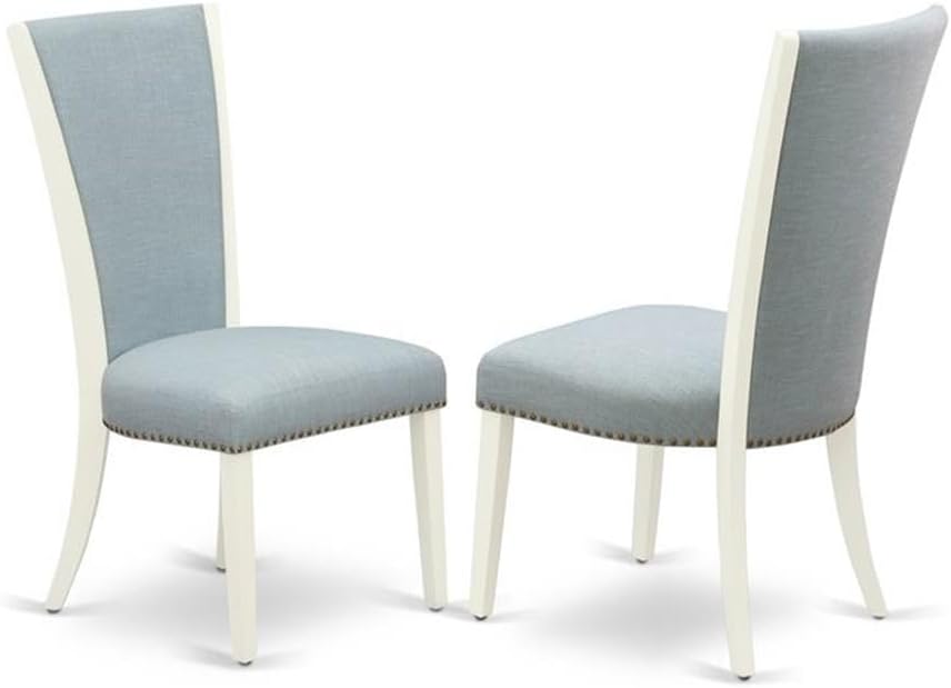 East West Furniture X077VE215-5 5 Piece Kitchen Table & Chairs Set Includes a Rectangle Dining Room Table with X-Legs and 4 Baby Blue Linen Fabric Parsons Chairs, 40x72 Inch, Multi-Color