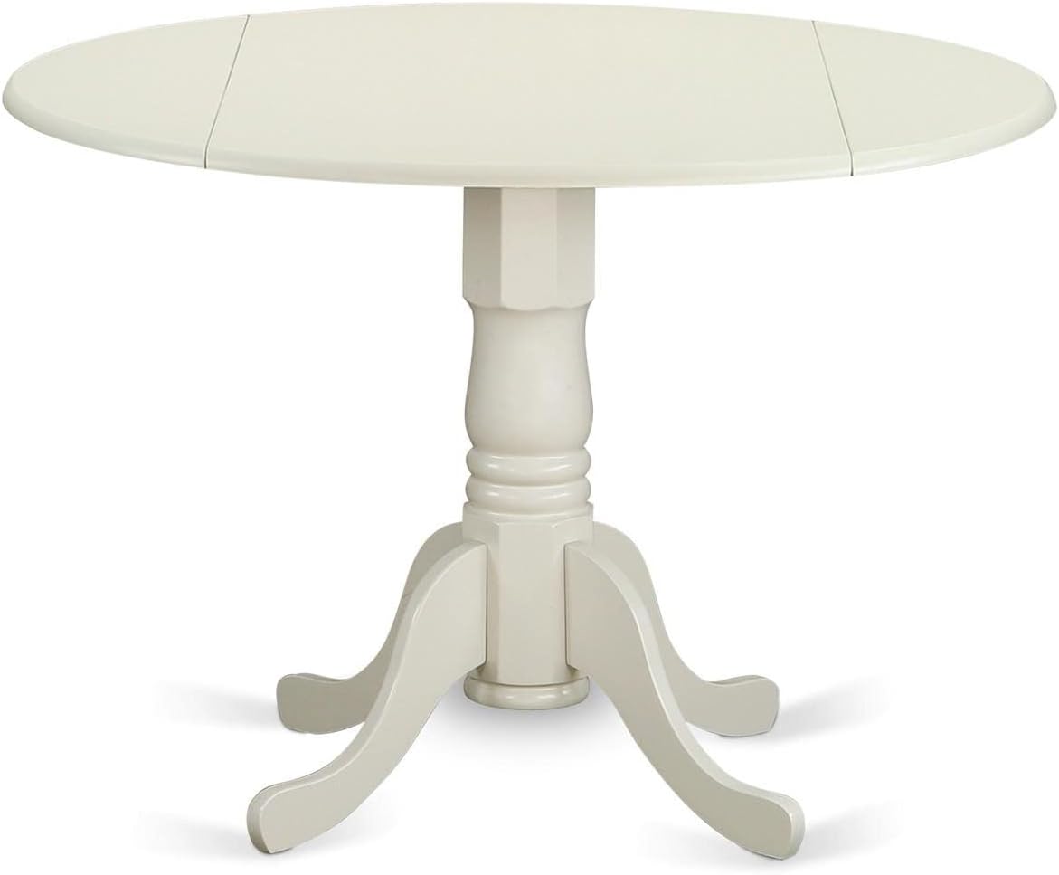 East West Furniture DLDA5-LWH-W 5 Piece Dining Room Furniture Set Includes a Round Kitchen Table with Dropleaf and 4 Dining Chairs, 42x42 Inch, Linen White