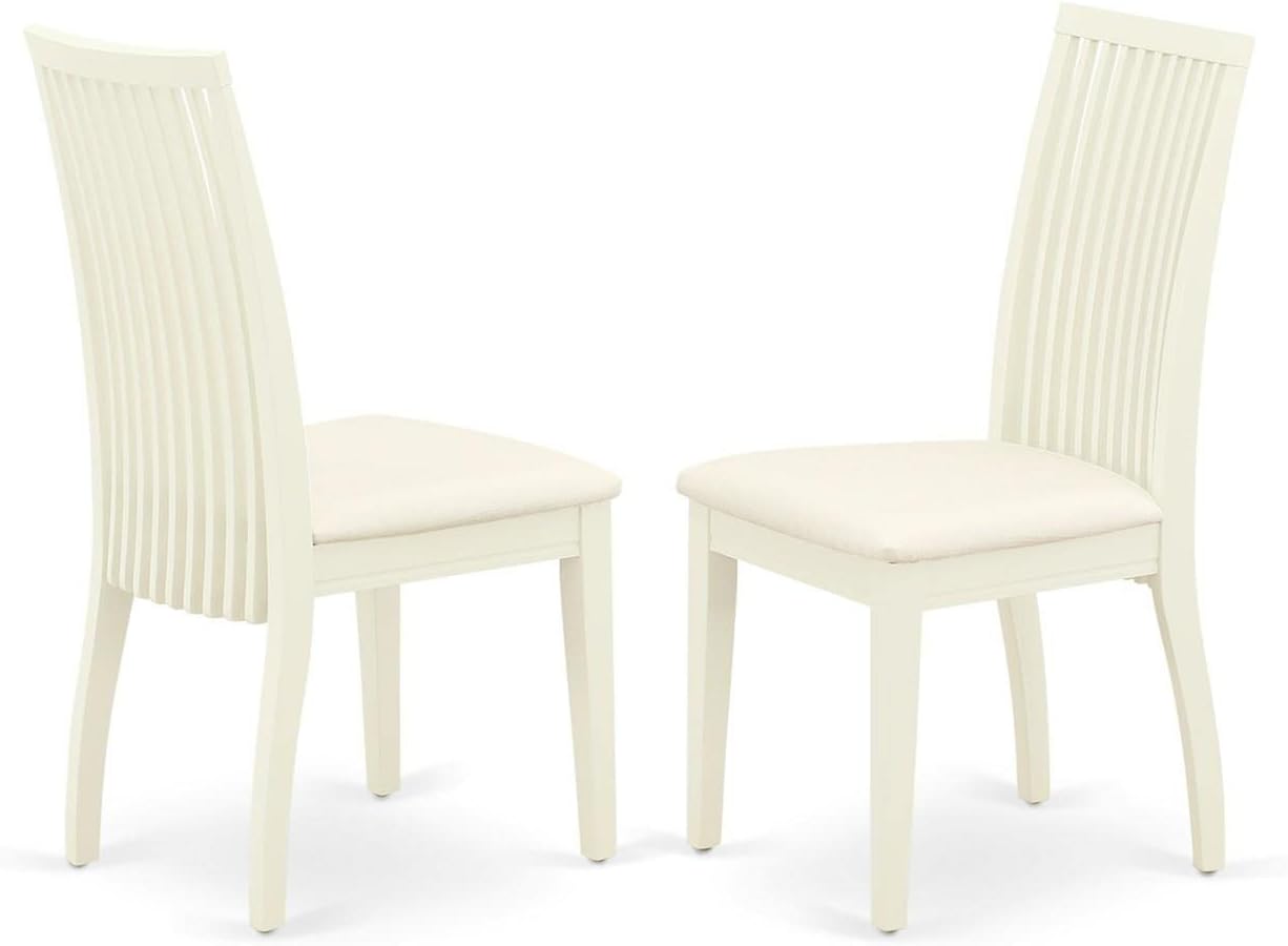 East West Furniture DLIP3-WHI-C 3 Piece Kitchen Table Set for Small Spaces Contains a Round Dining Table with Dropleaf and 2 Linen Fabric Dining Room Chairs, 42x42 Inch, Linen White