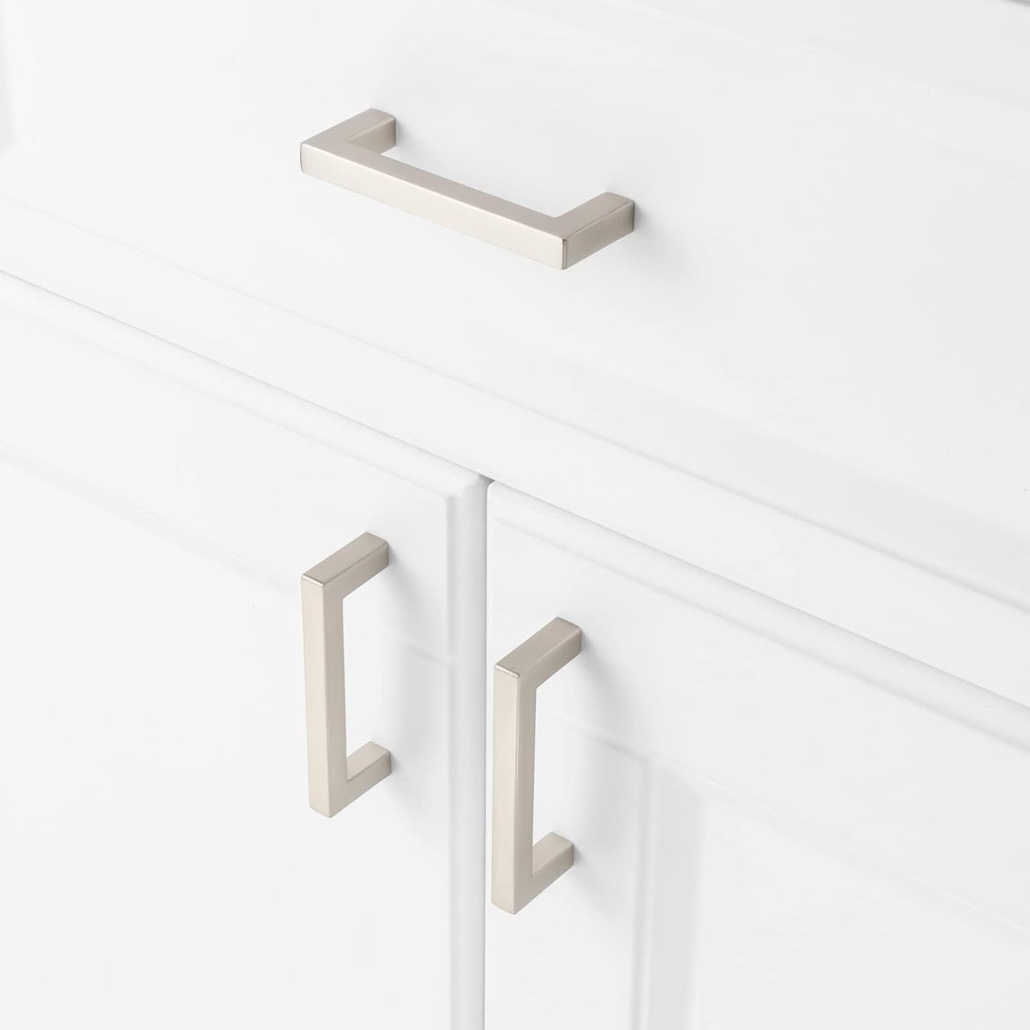 KOOFIZO Solid Square Bar Cabinet Handle - Brushed Nickel Furniture Pull, 3 Inch/76mm Screwhole Distance, 10-Pack for Kitchen Cupboard Door, Bedroom Dresser Drawer, Bathroom Wardrobe Hardware