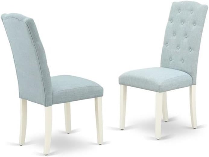 East West Furniture X077CE215-9 9 Piece Dining Room Set Includes a Rectangle Kitchen Table with X-Legs and 8 Baby Blue Linen Fabric Upholstered Parson Chairs, 40x72 Inch, Multi-Color