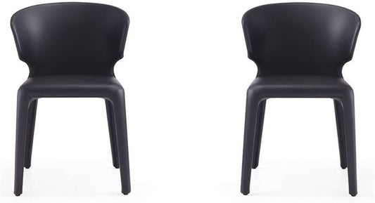 Manhattan Comfort Conrad Mid Century Modern Dining Chairs Woven Tweed Upholstered Kitchen Furniture with Contoured Back, Foam Padding & Metal Legs, Set of 2, Black