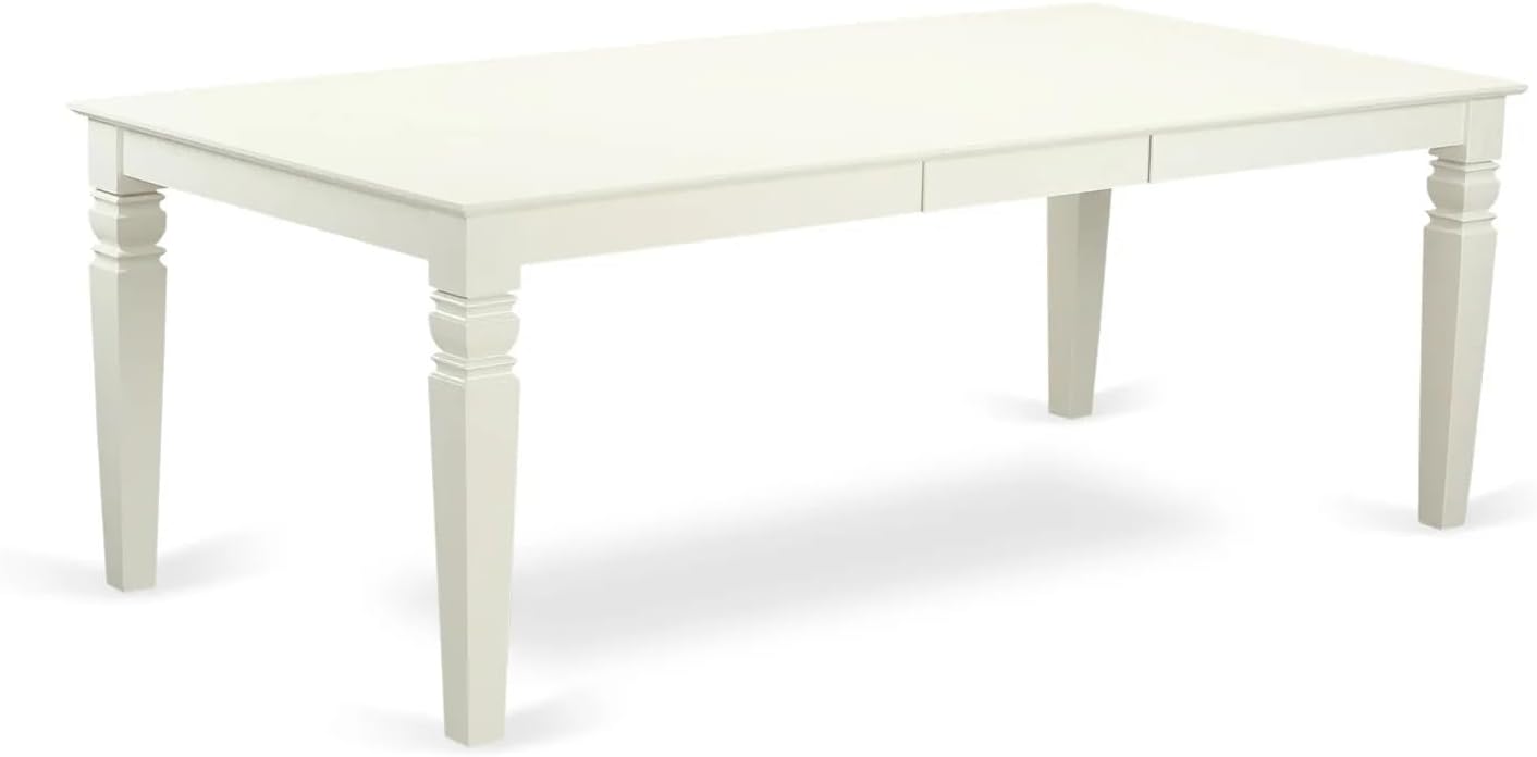 East West Furniture LGDA5-LWH-32 5 Piece Dining Table Set Includes a Rectangle Wooden Table with Butterfly Leaf and 4 Polyester Fabric Upholstered Chairs, 42x84 Inch, linen white