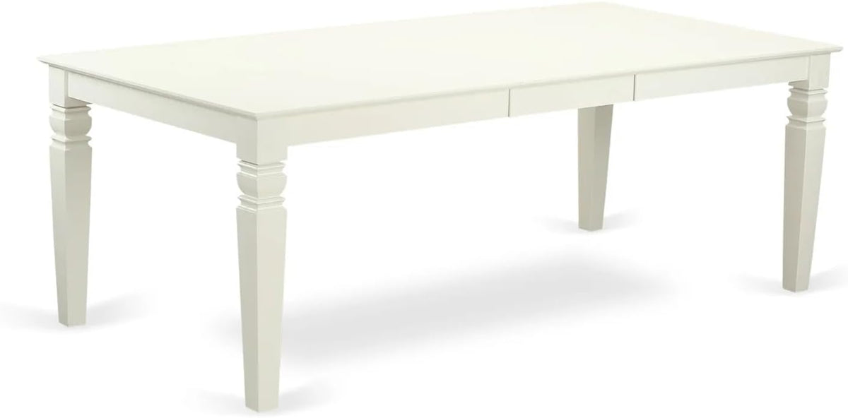 East West Furniture LGDA5-LWH-26 5 Piece Dining Room Set Consists of a Rectangle Kitchen Table with Butterfly Leaf and 4 Polyester Fabric Upholstered Parson Chairs, 42x84 Inch, linen white