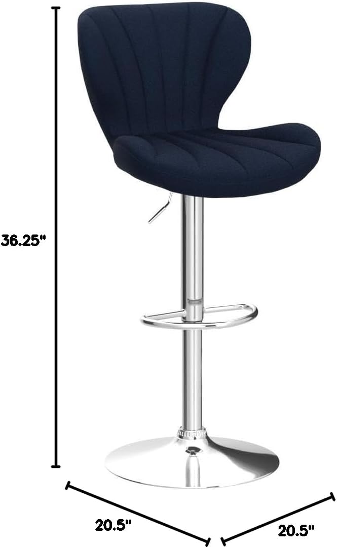 Roundhill Furniture Ellston Velvet Adjustable Swivel Barstools in Blue, Set of 2