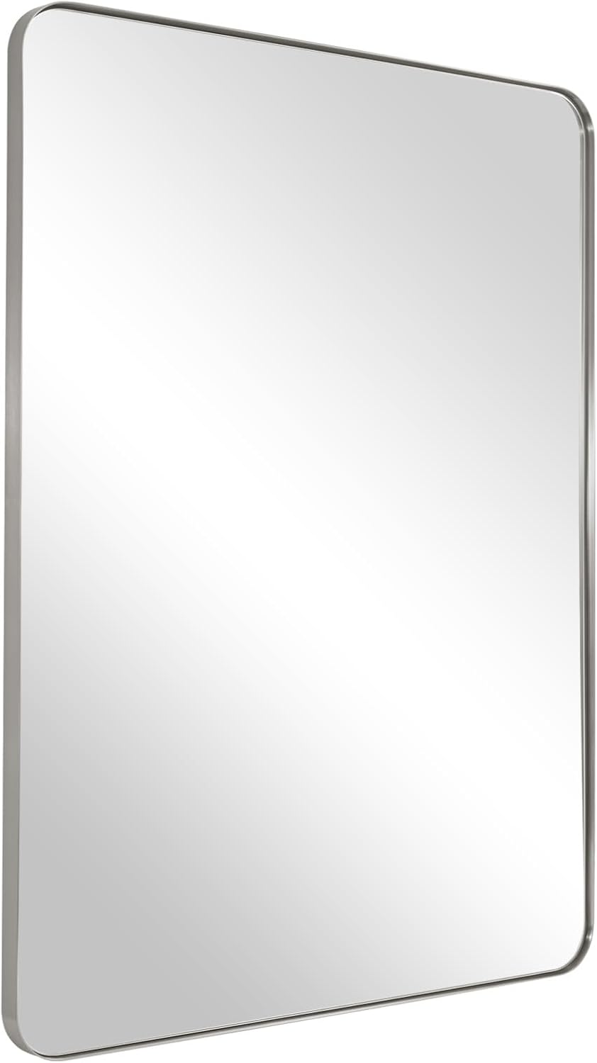 ANDY STAR Brushed Nickel Mirror for Wall, 20”x28” Silver Rectangle Bathroom Mirror, Modern Metal Mirror in Rounded Corner Stainless Steel Frame, 1’’ Deep Set Design Hangs Horizontal Or Vertical