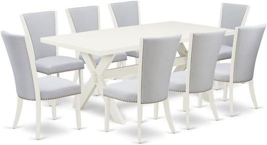 East West Furniture X027VE005-9 9 Piece Dining Room Table Set Includes a Rectangle Kitchen Table with X-Legs and 8 Grey Linen Fabric Parson Dining Chairs, 40x72 Inch, Multi-Color