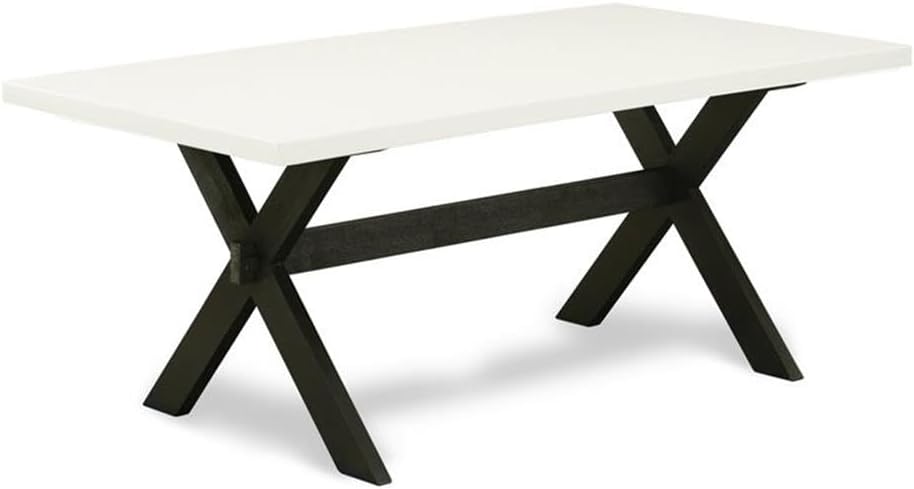East West Furniture X627DR124-5 5 Piece Dining Set Includes a Rectangle Dining Room Table with X-Legs and 4 Black Color Linen Fabric Upholstered Parson Chairs, 40x72 Inch, Multi-Color