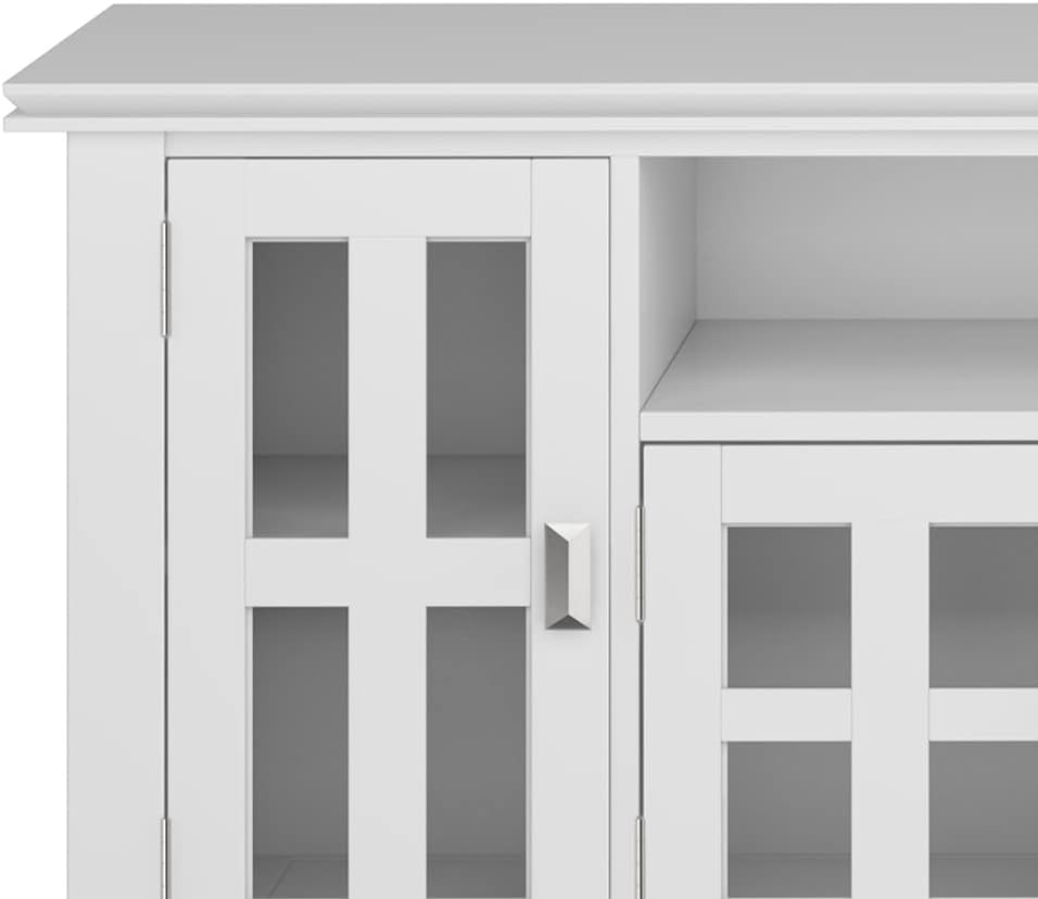 SIMPLIHOME Artisan SOLID WOOD 72 Inch Wide Contemporary TV Media Stand in White for TVs up to 80 Inches, For the Living Room and Entertainment Center