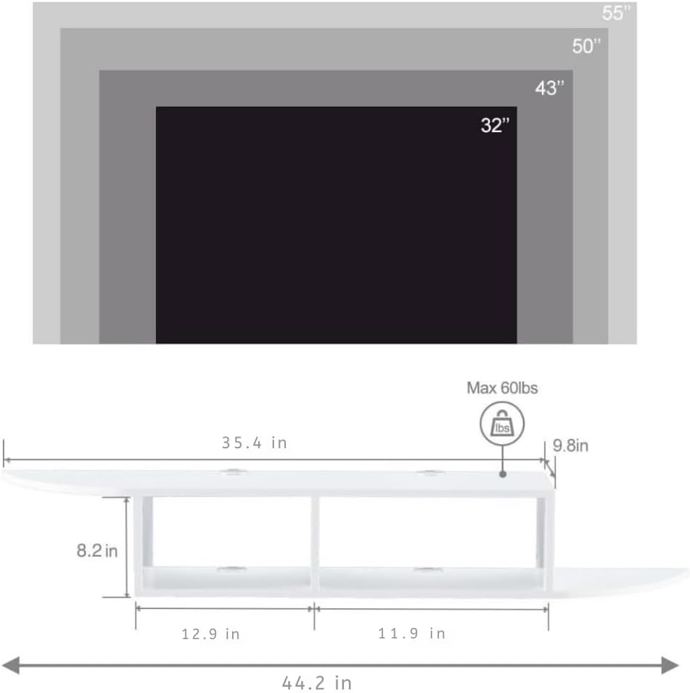 GHC Floating TV Stand, Wall Mounted Entertainment Center and Cabinet Shelf, TV Console with Storage, Media Console for DVD Player, Space-Saving Under TV Shelf for Bedroom, Living Room (White)