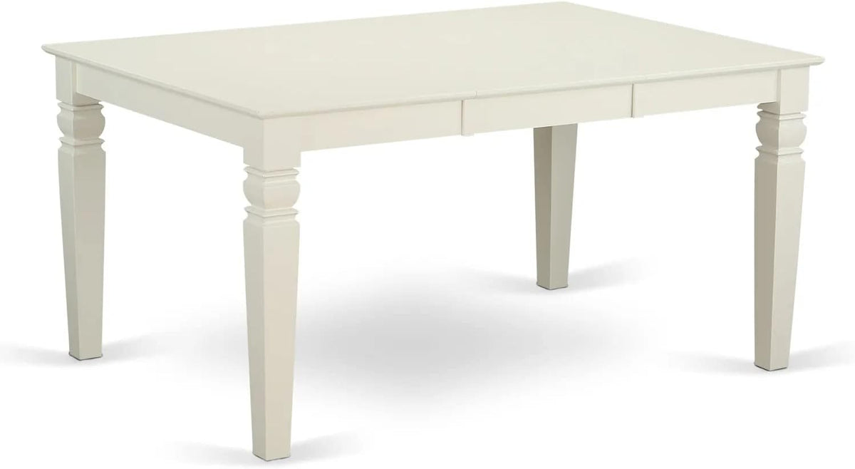 East West Furniture LGDA7-LWH-12 7 Piece Dining Set Includes a Rectangle Kitchen Table with Butterfly Leaf and 6 Polyester Fabric Upholstered Chairs, linen white