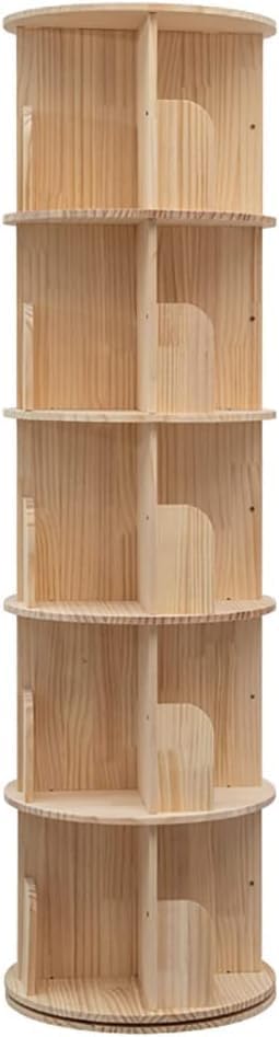 5 Tier Rotating Bookshelf Tower 360 Display Spinning Bookshelf Tower Floor Standing Bookcase Storage Rack Revolving Bookcase Wood Narrow Round Book Shelf Rotating Storage Organizer for Bedroom