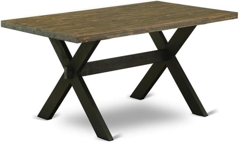 East West Furniture X676DR124-7 7 Piece Dining Set Consist of a Rectangle Dining Room Table with X-Legs and 6 Black Color Linen Fabric Upholstered Chairs, 36x60 Inch, Multi-Color