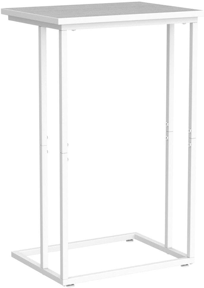 Innerjoin Wide C Side Table,C Couch Table with Metal Frames, Small Snack End Table for Couch and Bed, Retro Laptop C Table, Living Room and Bedroom, Industrial Style, White