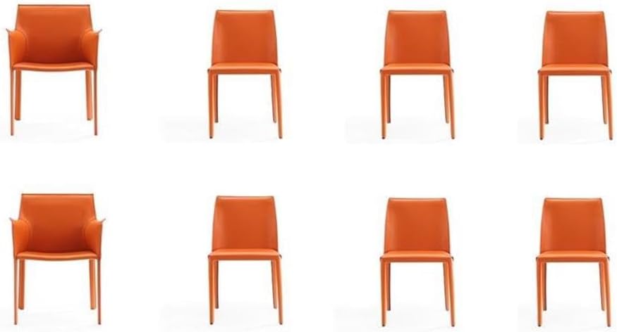 Manhattan Comfort Paris 8-Piece Leather Dining Chair and Armchair Set, Upholstered in Luxurious Saddle Material, Metal Frame, Ideal for Industrial and Coastal Homes, No Assembly, Coral