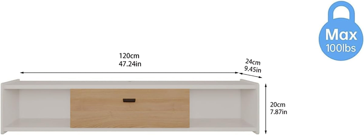 47'' Floating TV Stand,Wall Mounted TV Console,Floating TV Cabinet,Under TV Shelf for Bedroom Living Room(White)