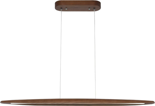 39" Wood Linear Pendant Light LED Dimmable Hanging Light Dinning Room Light Fixture Island Lights 24w for Dining Room Kitchen Island Bar Walnut Color